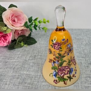Vintage Orange Glass Bell, Made In Italy 6.5" Colorful Floral Design Butterflies
